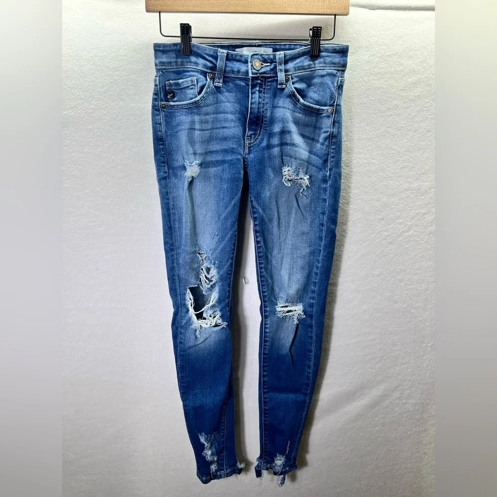 KanCan Distressed‎ Jeggings Pants Womens 5/26 Blue Denim Stretch Thrashed 2261
